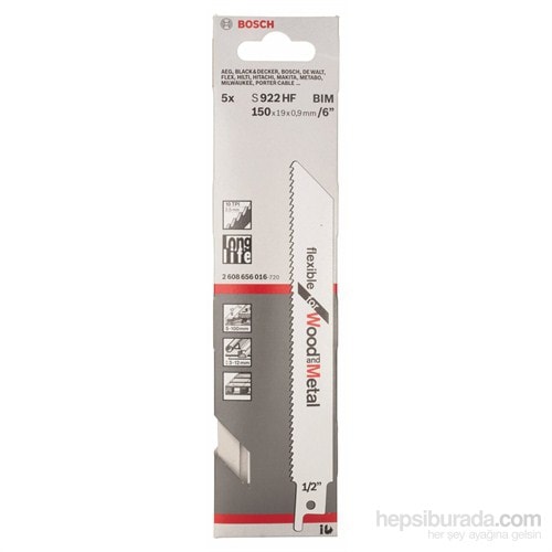 BOSCH - Flexible Serisi Ahşap Ve Metal İçin Tilki Kuyruğu Bıçağı S 922 Hf - 5'Li Paket