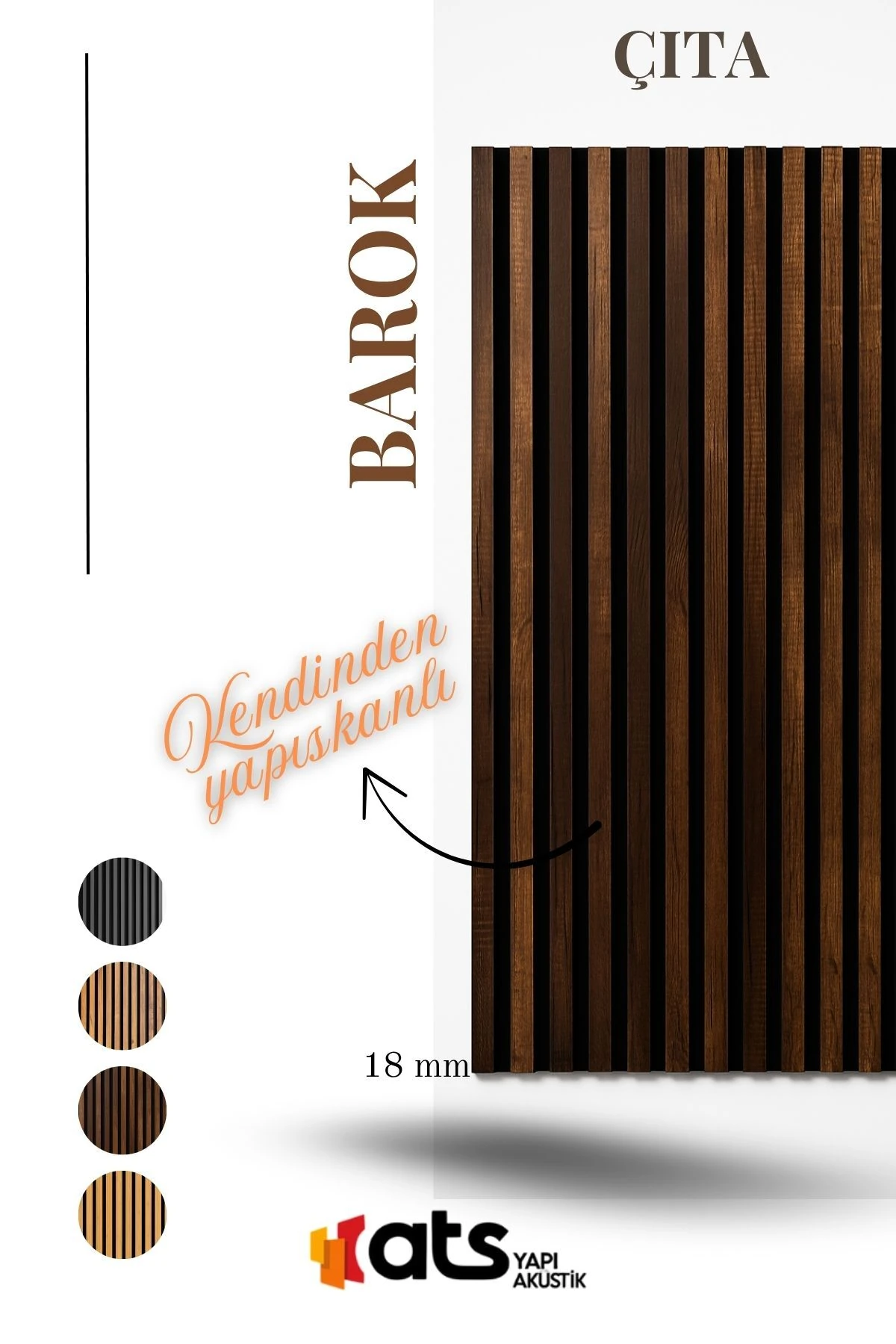 Barok Meşe Kendinden Yapışkanlı Duvar Çıta – 12 Adet | 120 cm Uzunluk 18 mm Kalınlık Dekoratif Panel