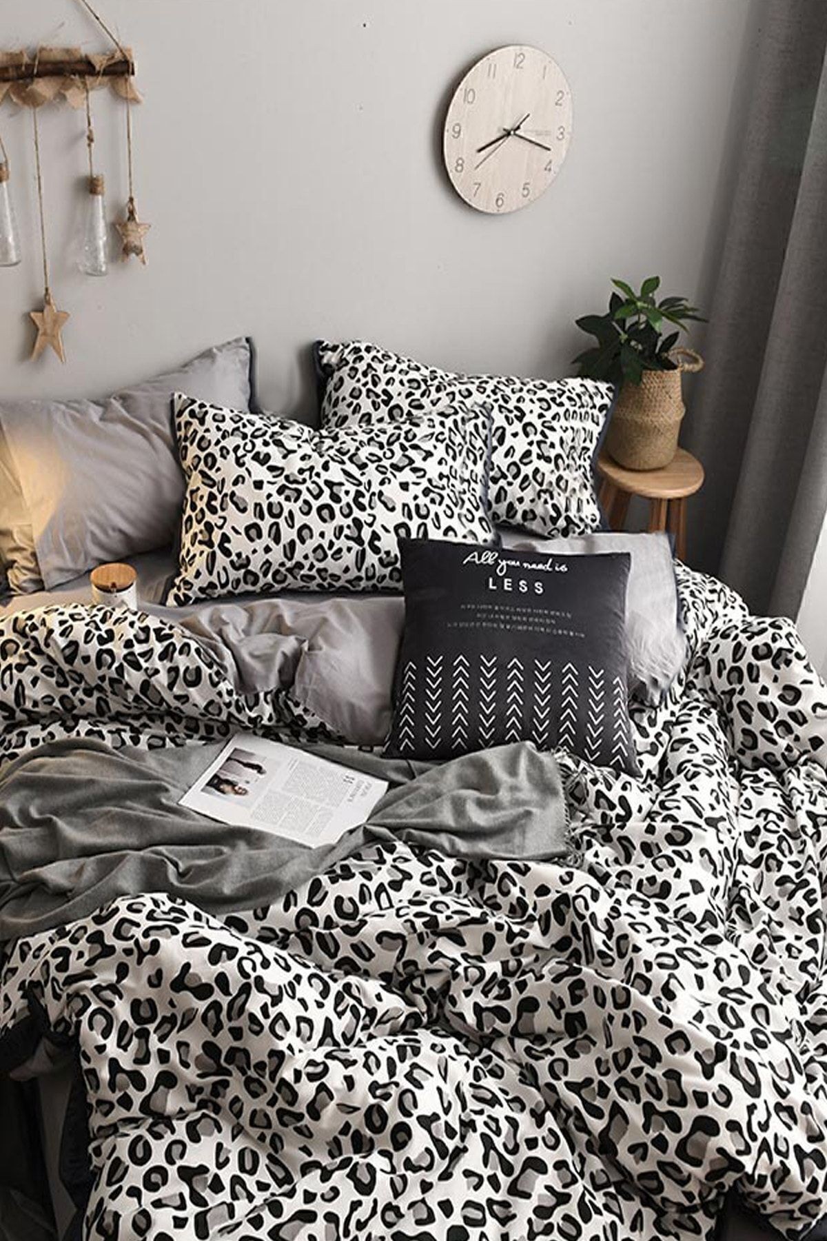 Lastikli Çarşaflı Nevresim Takımı Çift Kişilik Leopar Premium Cotton 64s