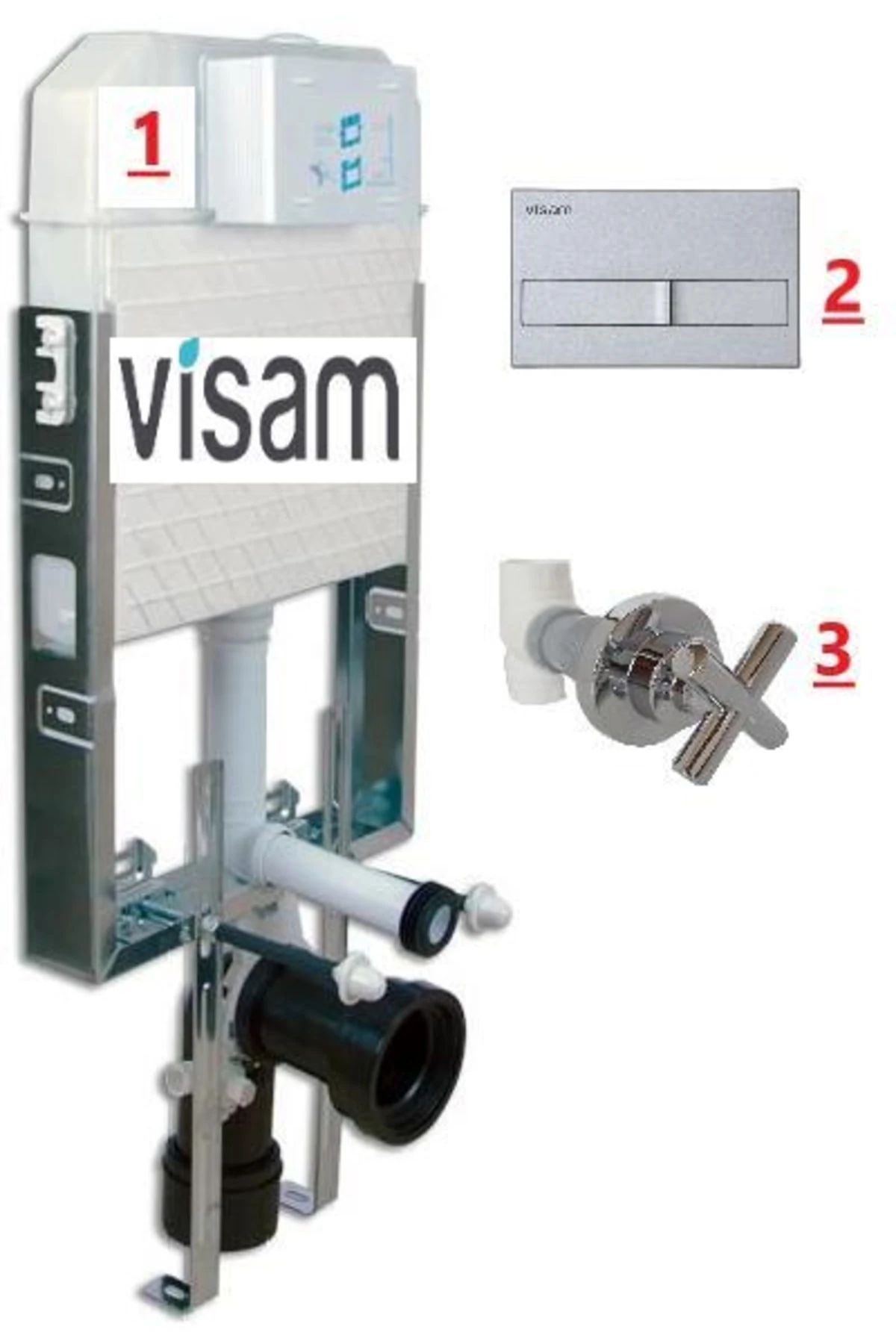 Gömme Rezervuar + Buton + Ara Kesme Valf 3 Lü Set