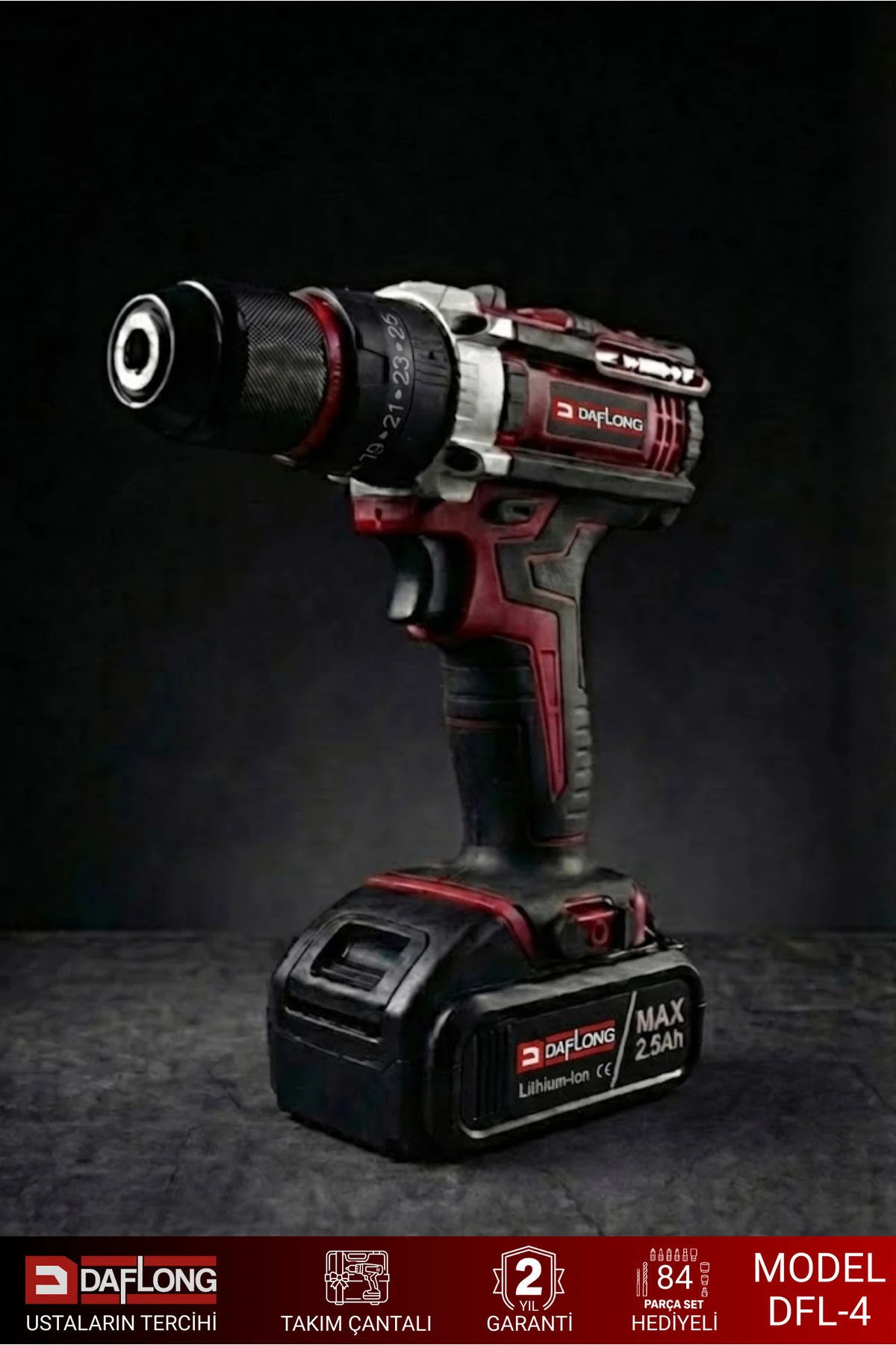 84 Parça Set Hediyeli 21v 2.5ah Li-ion Çift Akülü Şarjlı Matkap Vidalama DFL-4