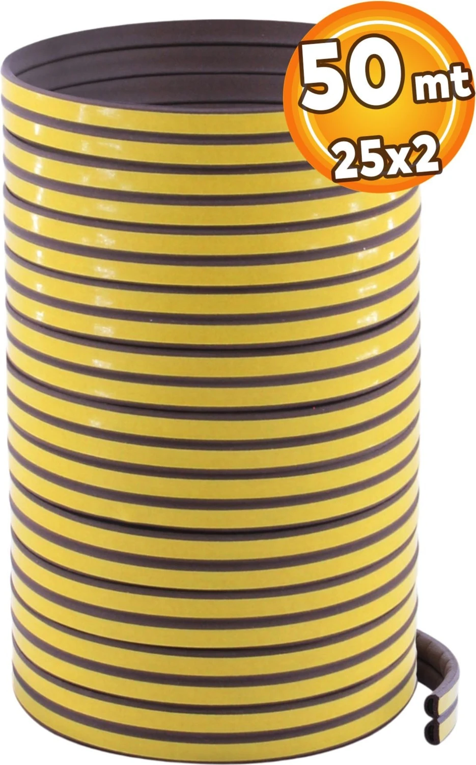 Yapışkanlı 25x2=50 Metre (KAHVERENGİ) Kapı Pencere Bandı Fitili Soğuk Izolasyon Kauçuk Bantları