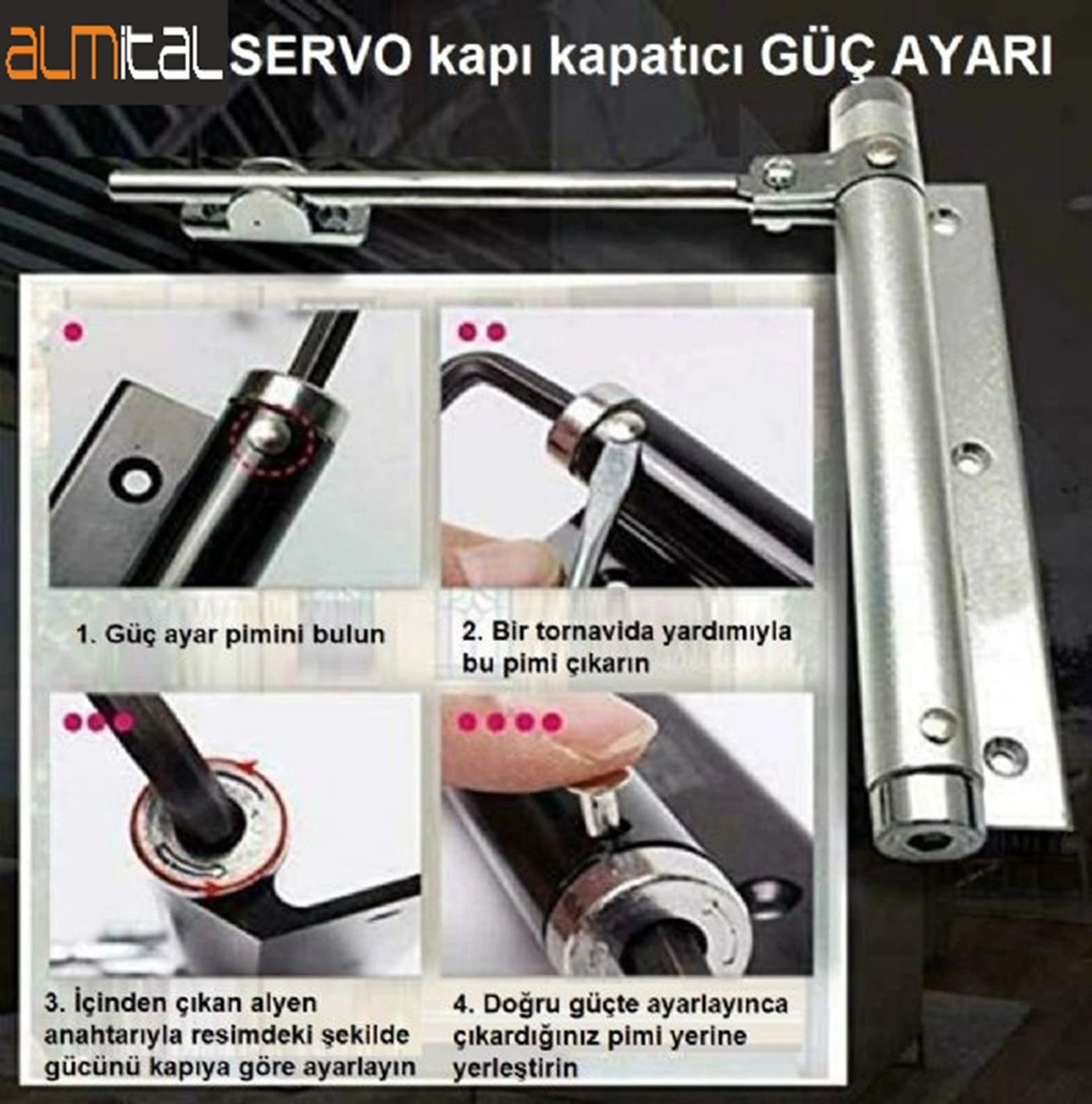 SERVO Krom, otomatik kapı kapatıcı (kapı itme yayı, bahçe kapısı, oda kapısı, daire kapısı kapatıcı)