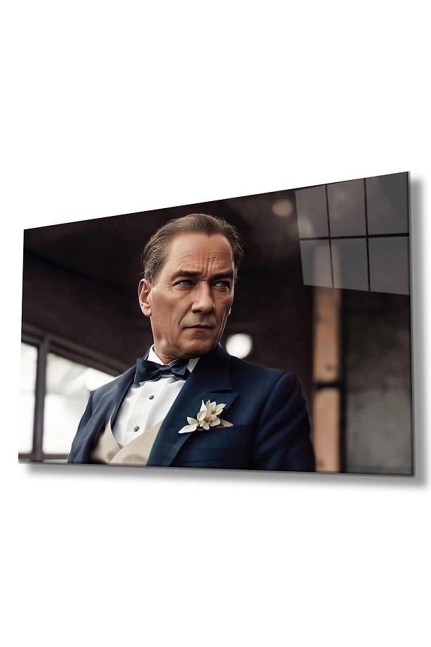 Atatürk Cam Tablo Yapay Zeka Modern Ev Ofis Salon Kurum Hediyelik Tablo