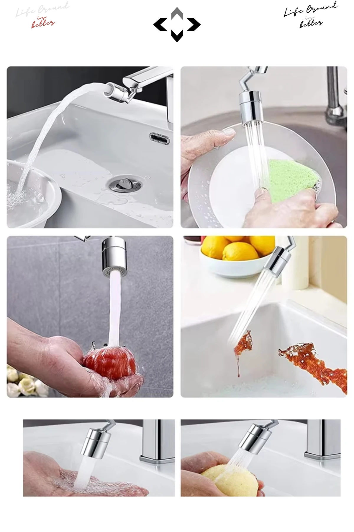 720° Dönebilen Musluk Başlığı Su Tasarruflu Döner Başlık Aparatı Mutfak ve Lavabo Ucu Sprey Başlık