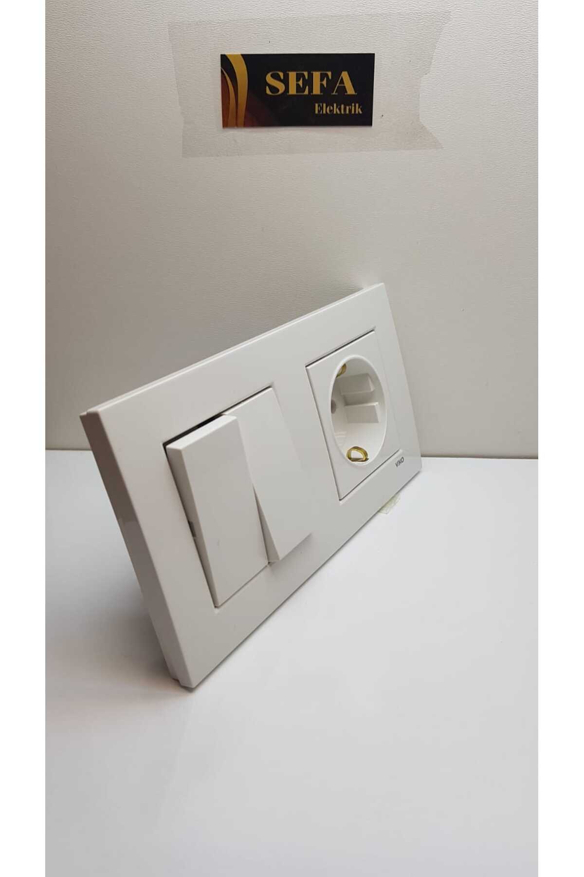 KOMÜTATÖR TOPRAKLI PRİZ ÇERÇEVELİ İKİLİ TAKIM BEYAZ  KARRE