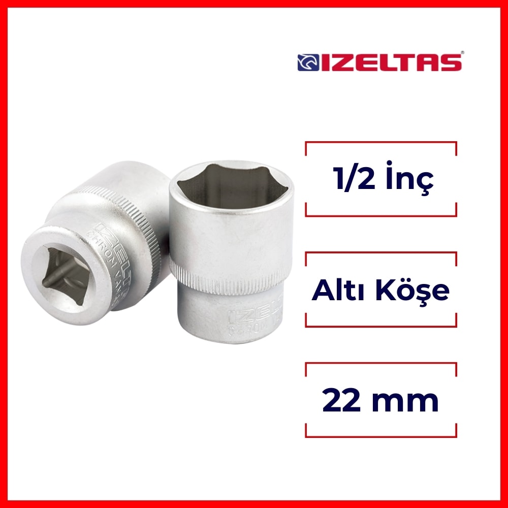 Altı Köşe Lokma Anahtar, 1/2 İnç 22 mm, Yüksek Tork Dayanımı
