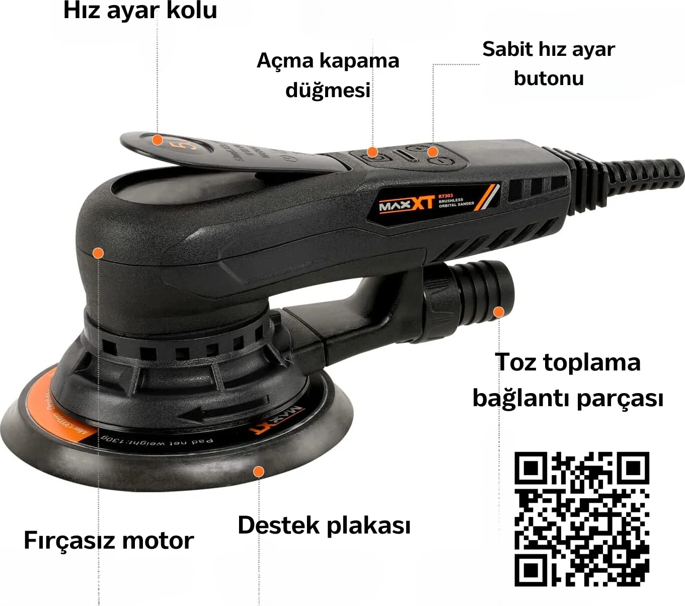 R7303 350W 150MM Elektrikli Eksantrik Zımpara Makinesi