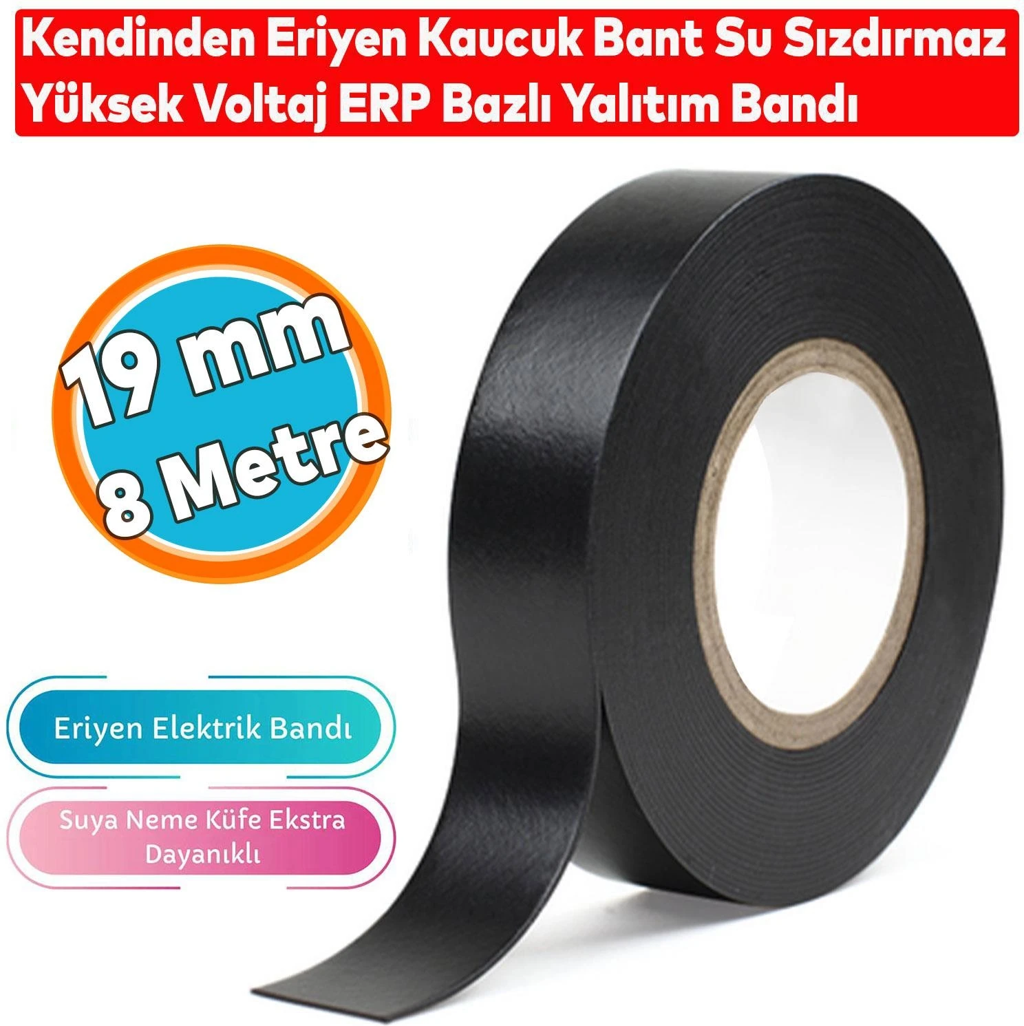 Eriyen Bant Elektrik Elektrikçi Bandı Kablo Bantı Su Geçirmez Su Altı 8 Metre Kauçuk Su Yalıtım