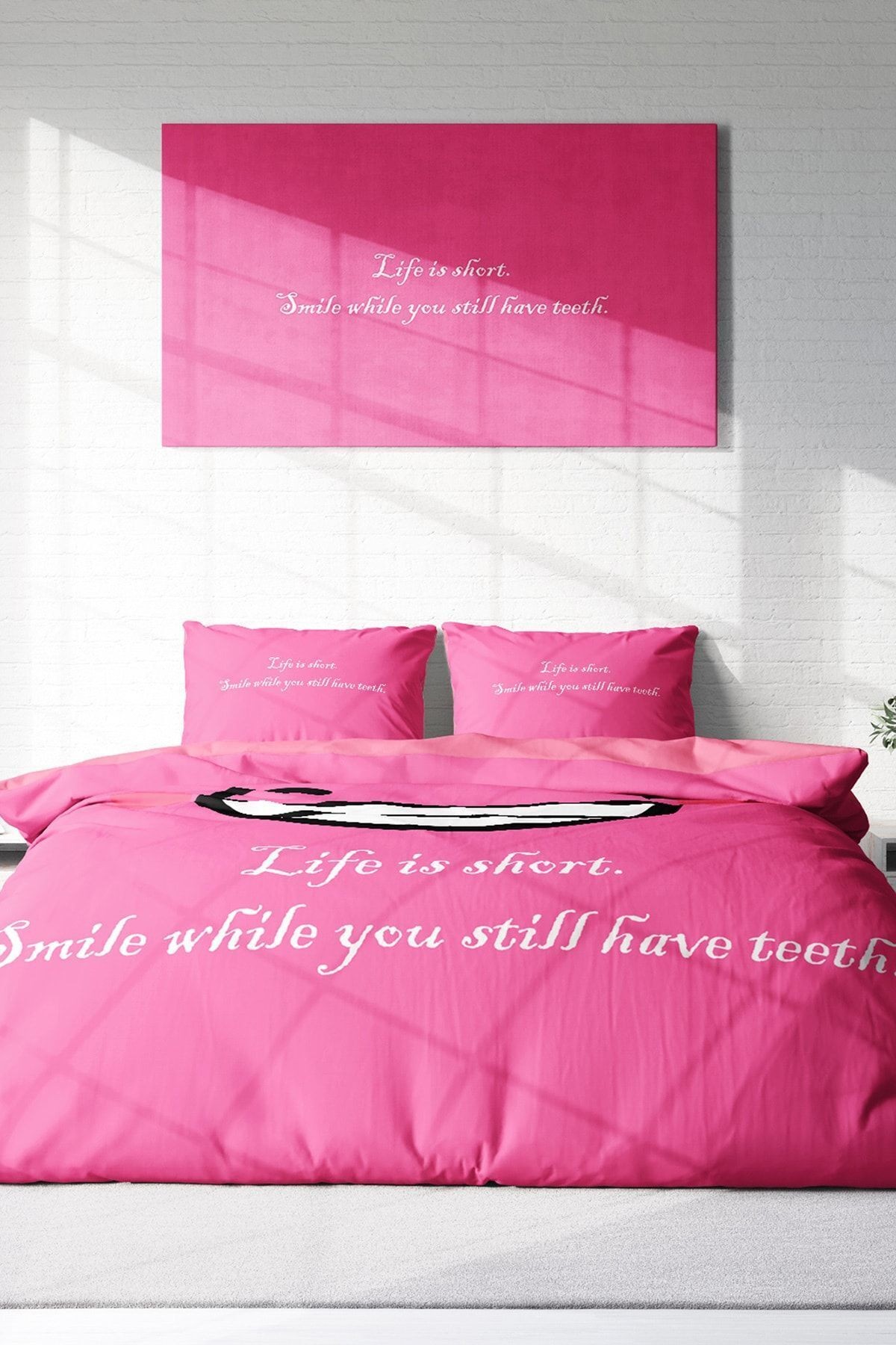 Smile Mottom 3d Pamuk Saten Çift Kişilik Nevresim Takımı
