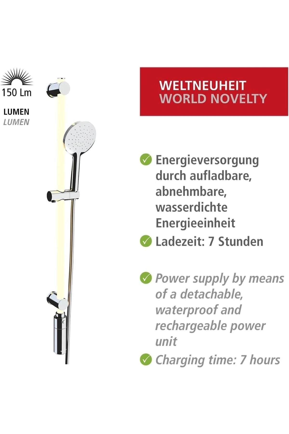 Led Tasarım Duş Çubuğu Seti, Led Işık Şeridi, Duş Hortumu Ve Başlığı Sıcak Beyaz