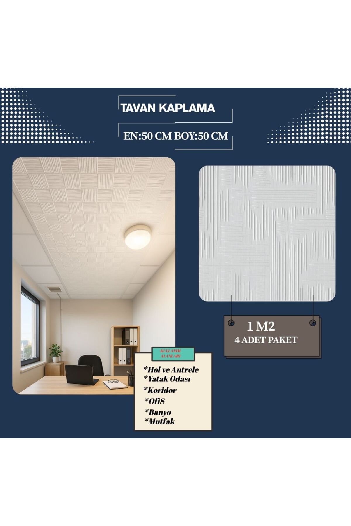 Tavan Kaplama Paneli – 50x50 cm (4’lü Paket – 1 m²)