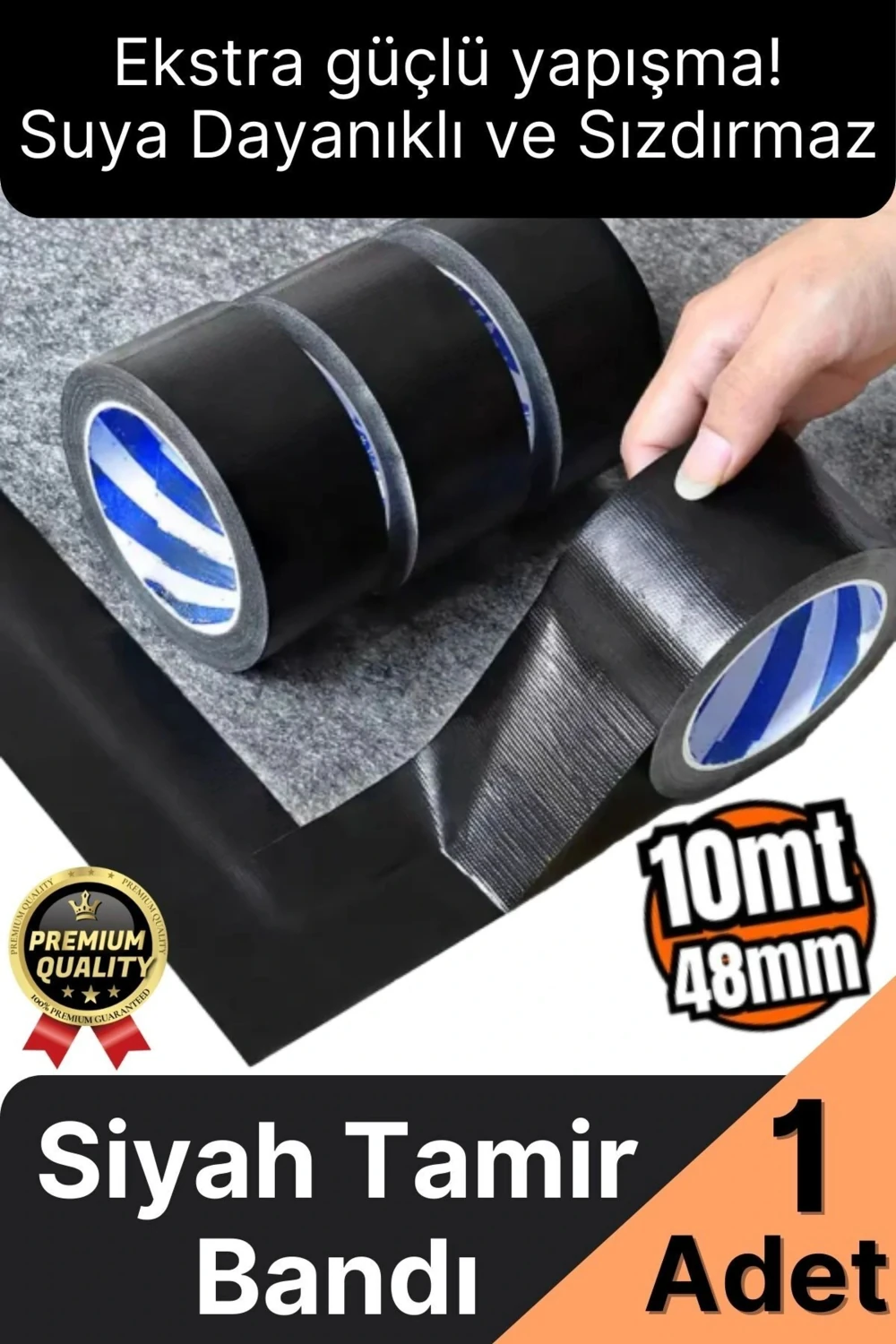 1 Adet Ekstra Güçlü Dayanıklı Su Geçirmez Sızdırmaz Yalıtım Izolasyon Siyah Tamir Bandı 10 mt 48 mm