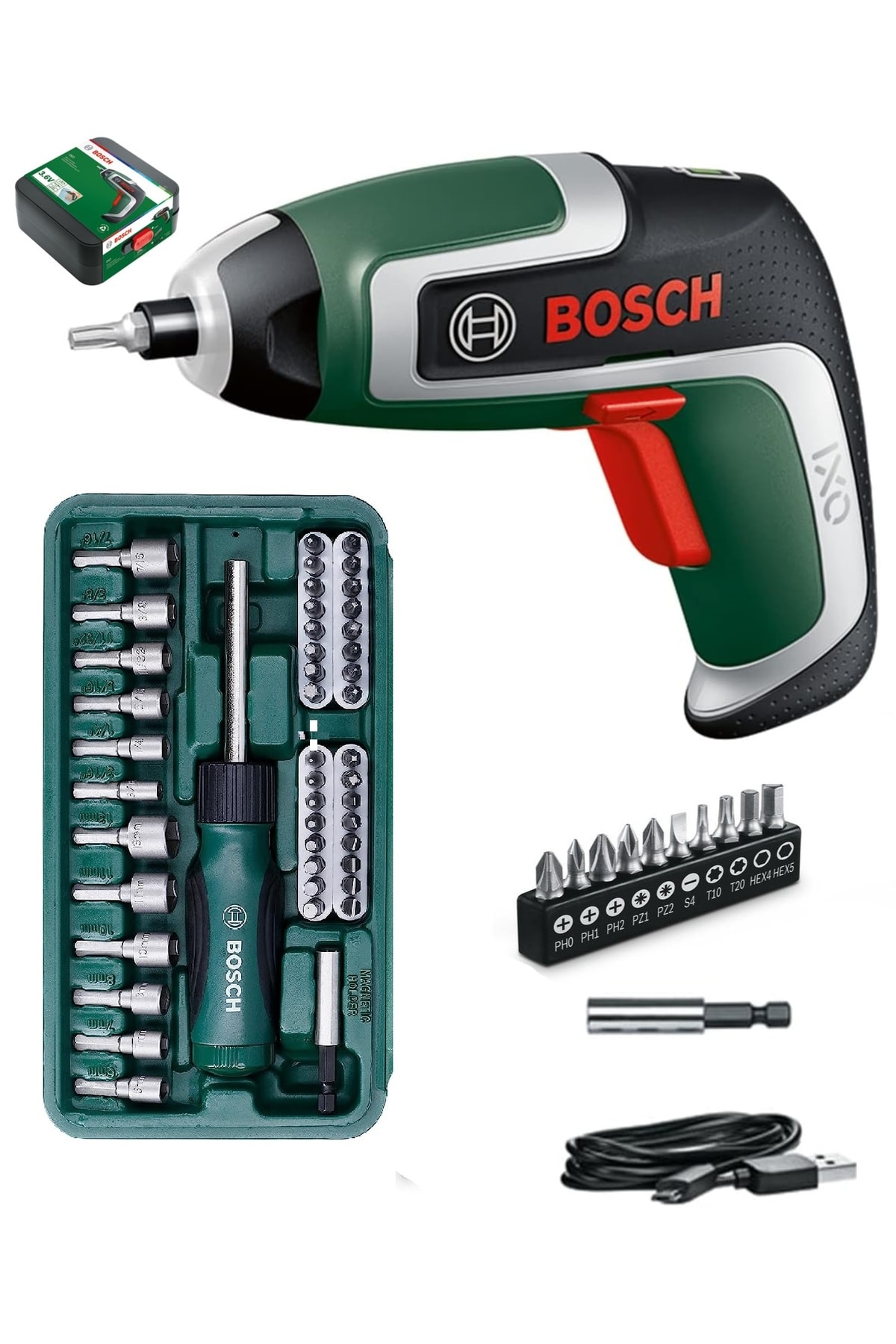 BOSCH Akülü Vidalama Şarjlı Tornavida Şarjlı Matkap Ixo 7 + 46 Parça Cırcır Tornavida Vidalama Ucu