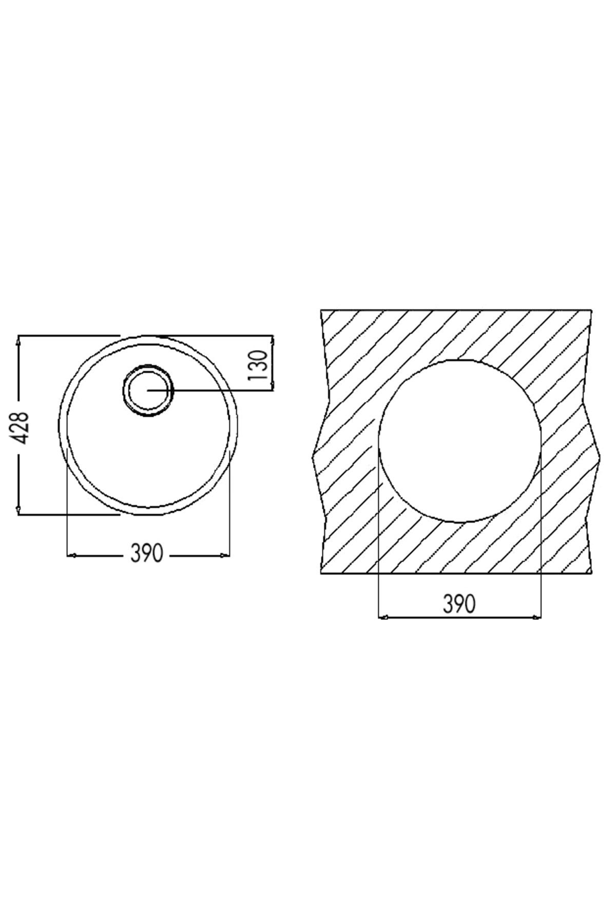 Round Tezgahaltı Paslanmaz Çelik Evye Taşmasız