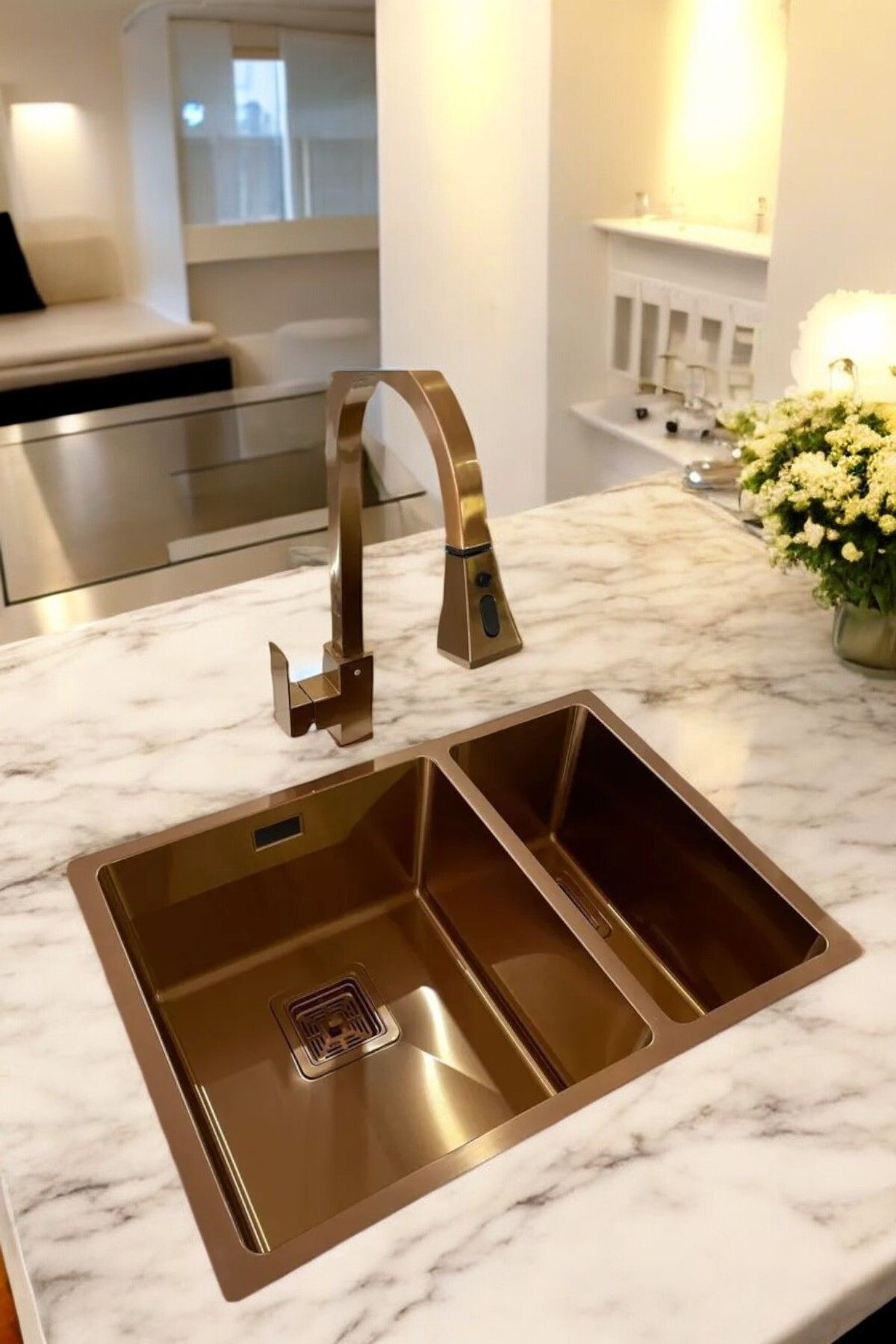 Doppio Ochio Pvd Kaplama 44×58 Bakır Renk Paslanmaz Çelik Evye