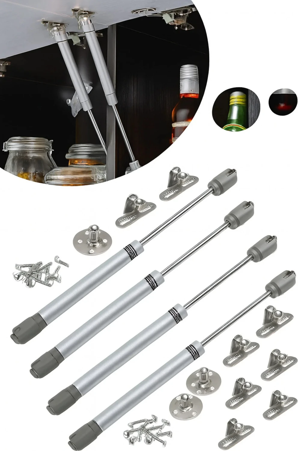 4 Adet Dolap Kapak Pistonu, Gazlı Amortisör Piston Kapak Hidrolik Mutfak Dolabı 100N / 25-27 cm