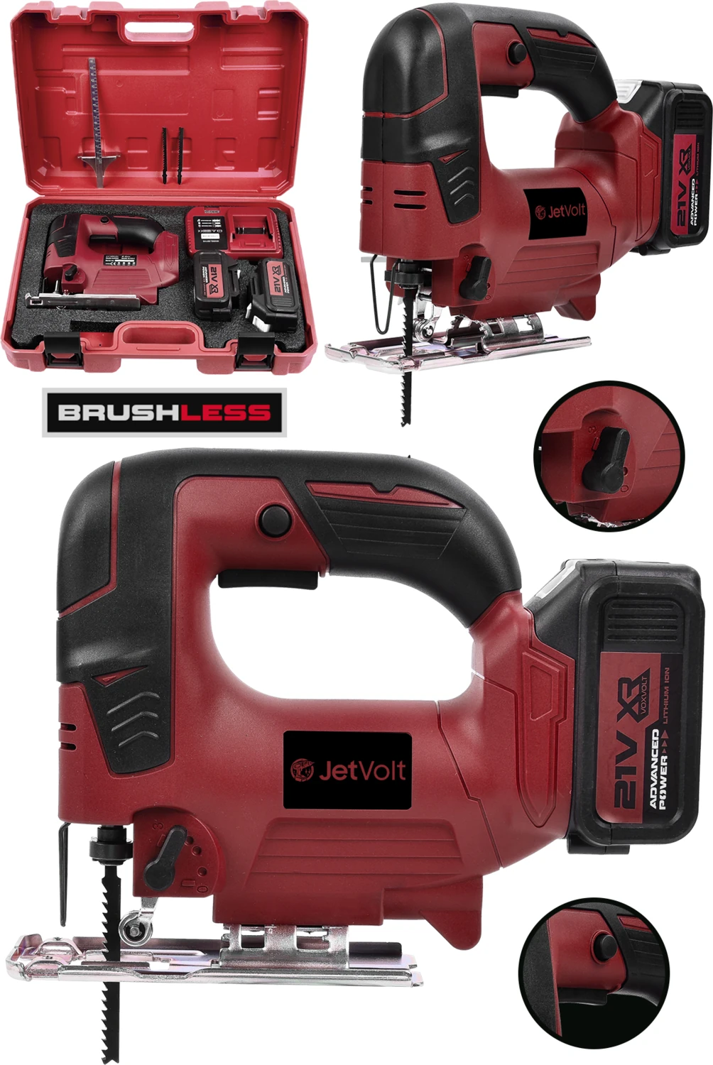 Profesyonel 21V 3.0AH 10 Pilli Metal Şanzıman Dekupaj Testere - Kırmızı