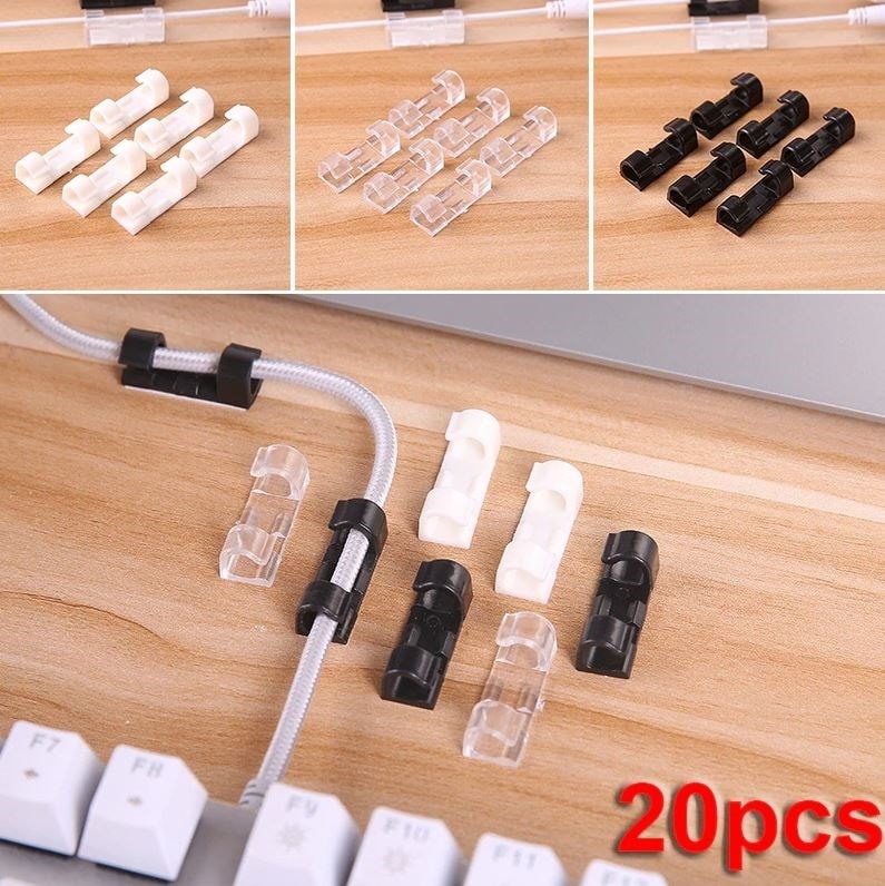Yapışkanlı Mini 20LI Klips USB Pc Adaptör Kablo Tutucu Aparat Beyaz