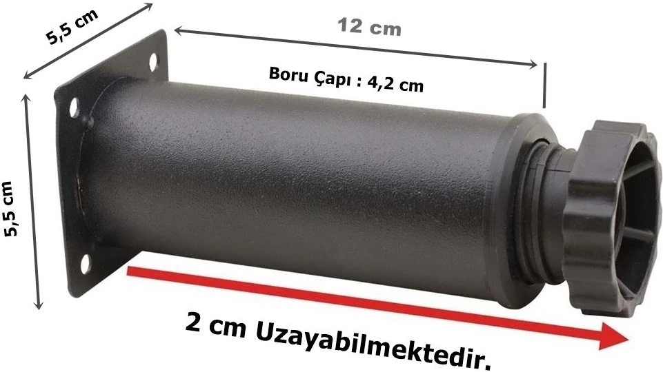 4 Adet Mobilya Ayağı Metal 12 cm Ayarlı 42 mm Mat Siyah Ayak