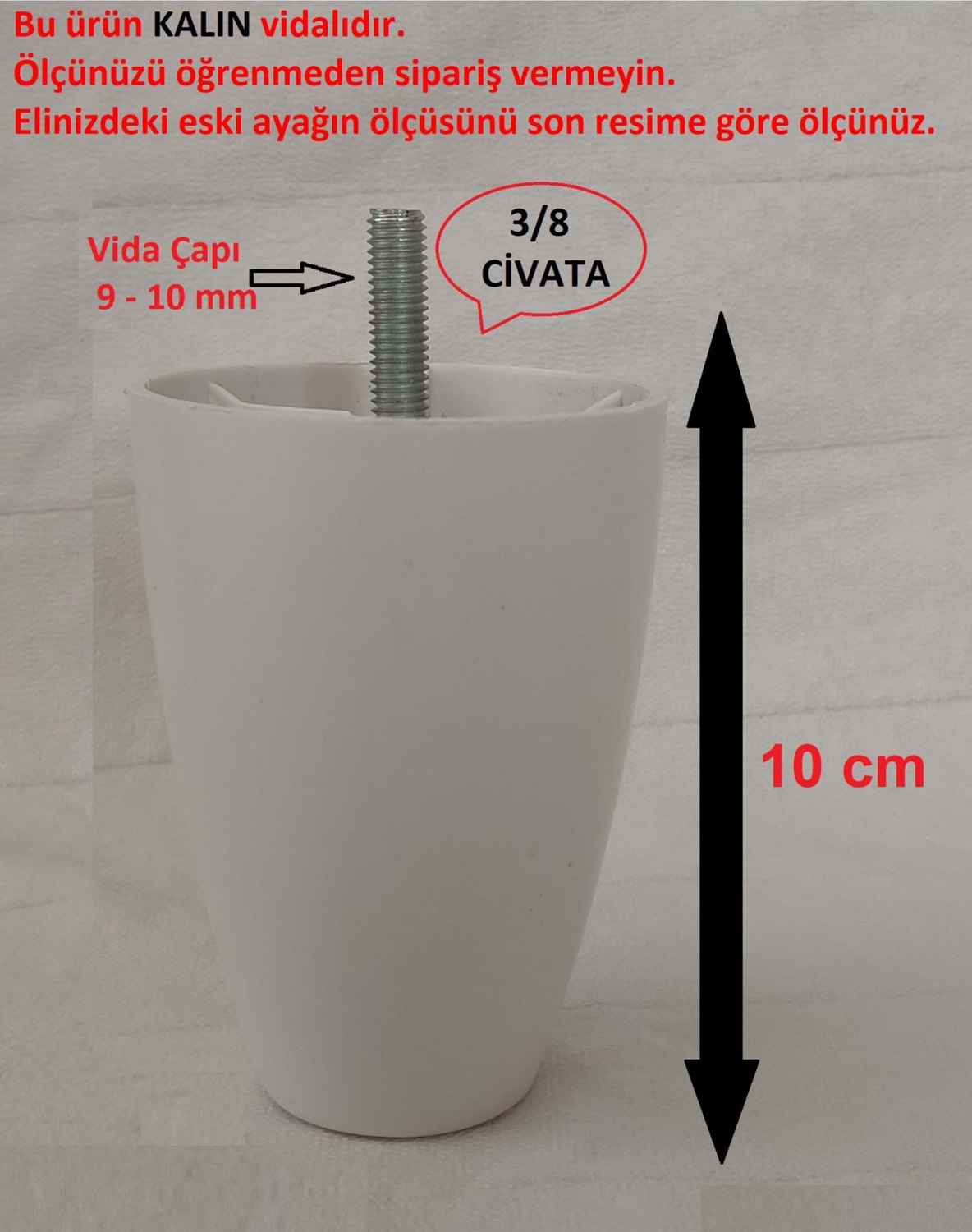Armut Mobilya Ayağı Baza Ayağı Koltuk-Kanepe Ayağı 1'Li Beyaz 10 Cm 3/8 Vida