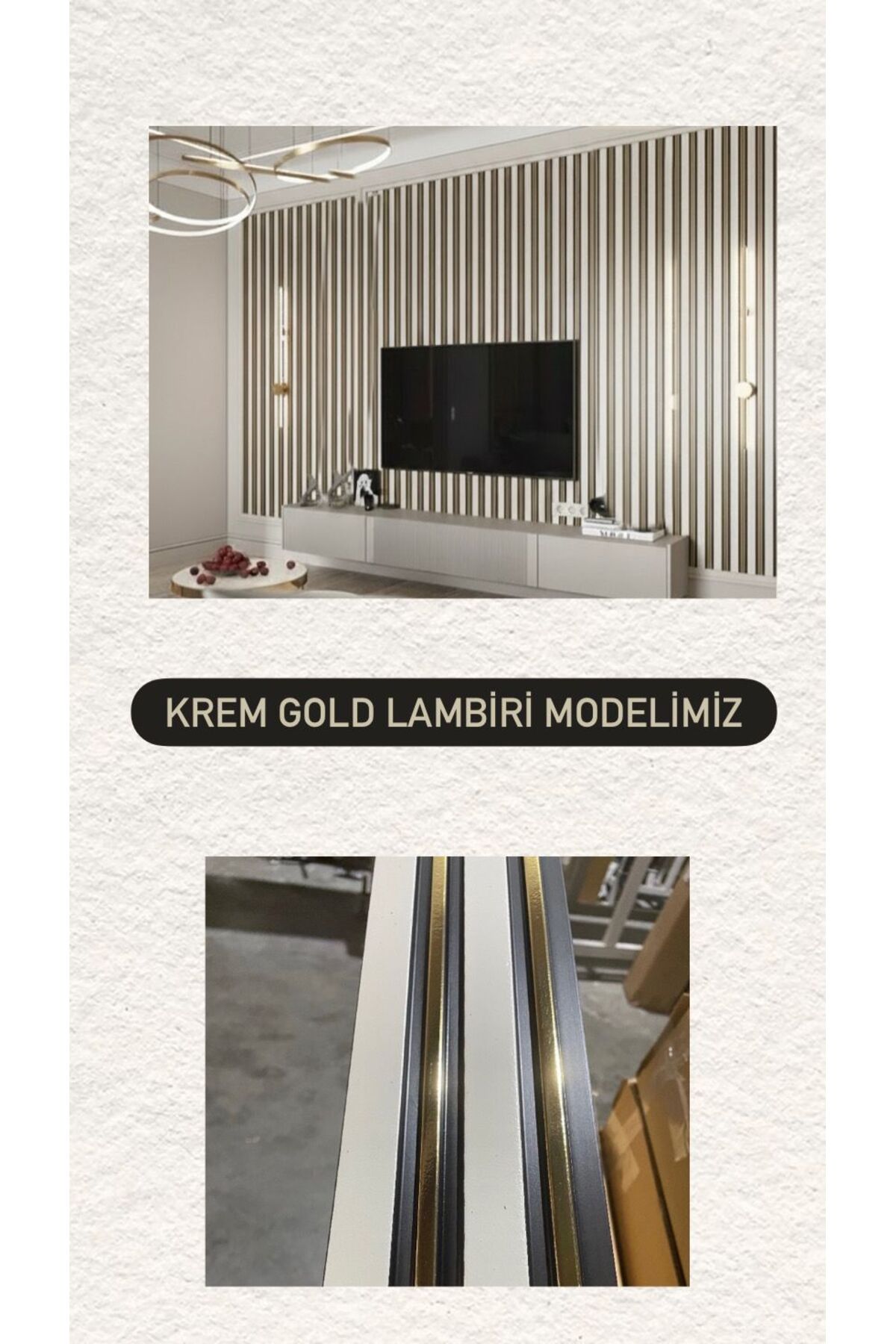 Lambiri ( 5 Adet 12x280 Cm) Krem Gold Model Ev, Ofis Pvc Duvar Paneli