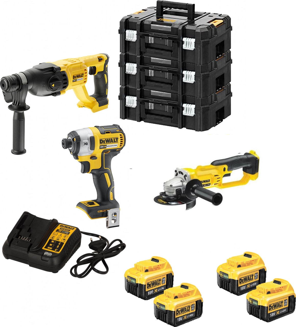DEWALT DCH133NT Şarjlı Kırıcı Delici ve DCF887NT Darbeli Tornavida Makinesi+DCG412NT Şarjlı Taşlama + 4 x 4 Ah Akü + 1 x Dolum Cihazı