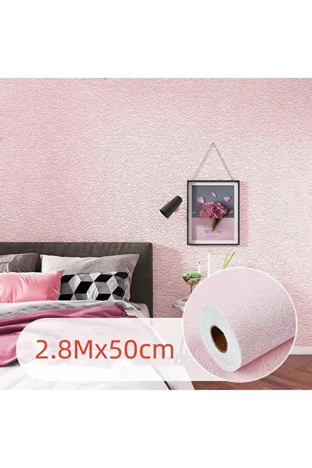 50x280cm Pembe Kendinden Yapışkanlı Isı Ve Ses Yalıtımını Destekler Boyanabilir Duvar Paneli Kağıdı