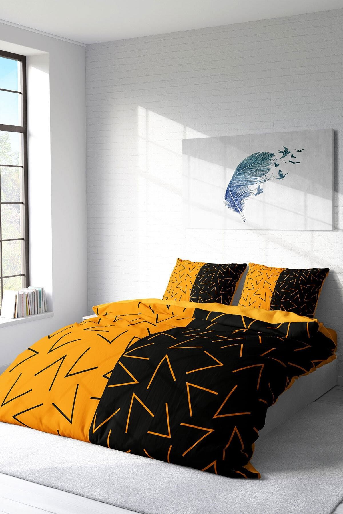 Kıng Sıze Gold Sembol 3d Pamuk Saten Çift Kişilik Nevresim Takımı 220x240cm