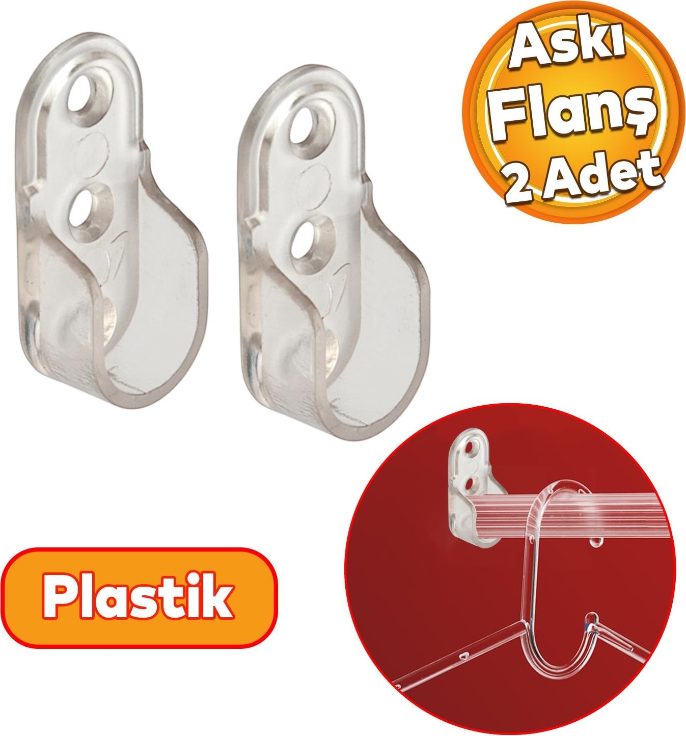 Oval Boru Askı Flanşı Dolap Elbise Askı Asma Aparatı Elemanı Plastik Aparat 45 mm (2 Adet)