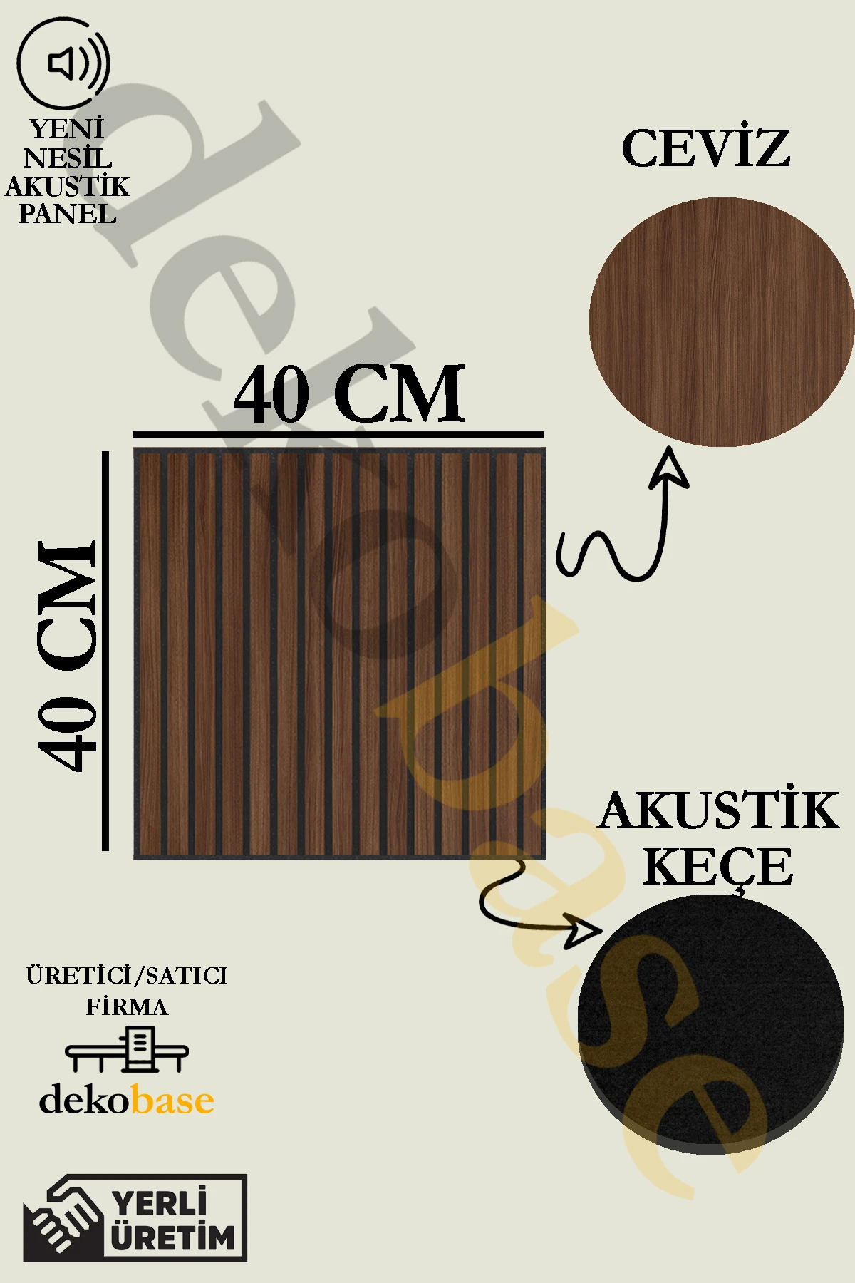 Ceviz 40x40cm Yeni Nesil Akustik Ahşap Duvar Paneli