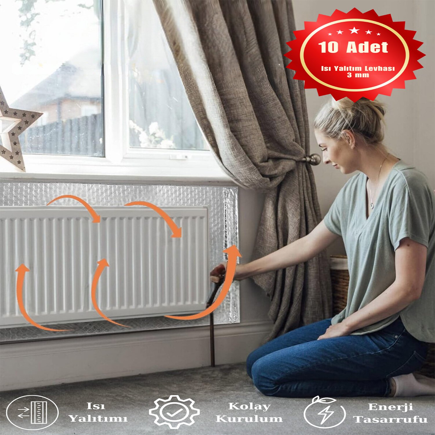 10 Adet Kalorifer Peteği Arkası Isı Yalıtım ve Izolasyon Levhası Radyatör Arkalığı Yalıtım Malzemesi
