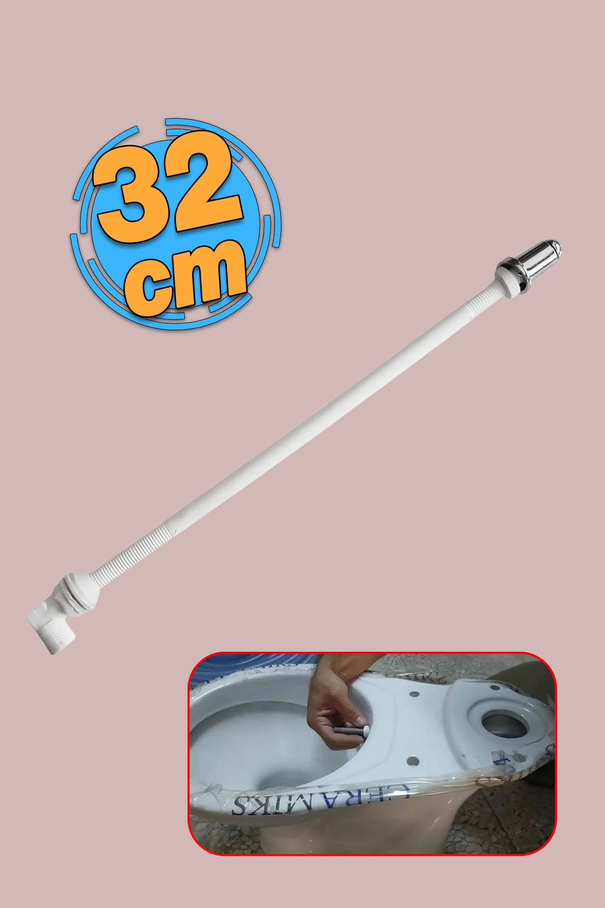 Uzun Klozet Tuvalet Taharet Çubuğu 32 cm Plastik Borulu Ayarlanabilir Kısaltılabilir U Tipli Montaj