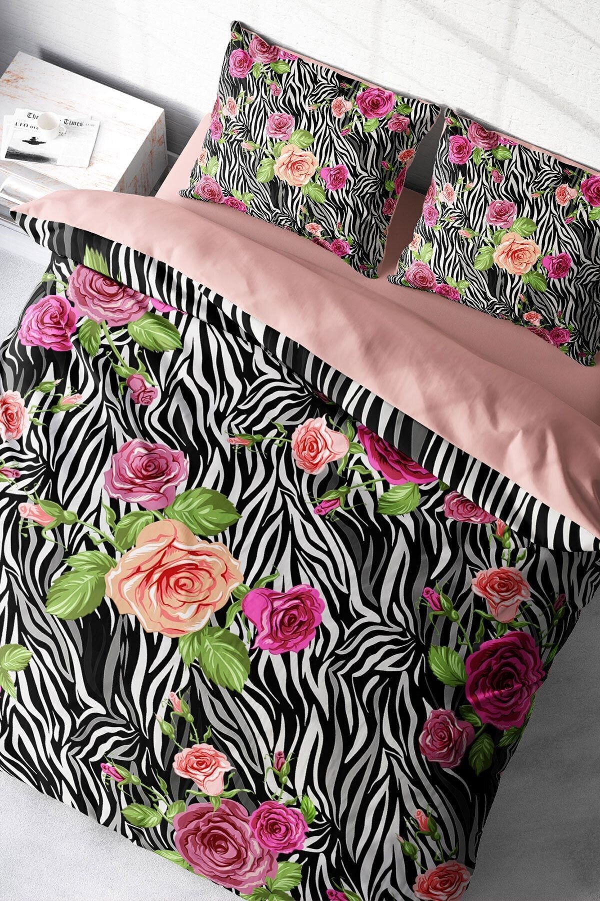 Nevresim Takımı %100 Doğal Pamuk Çift Kişilik 3d Digital Zebra Flower
