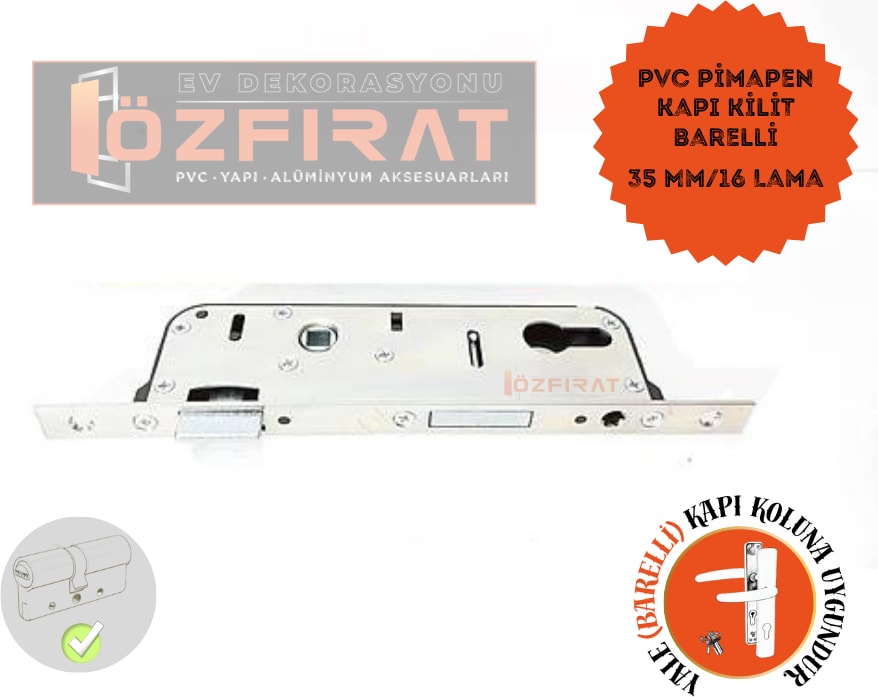 Pvc Pimapen Kapı Kilidi Barelli Kısa Tip Kapı Kilidi -(Silindirli)
