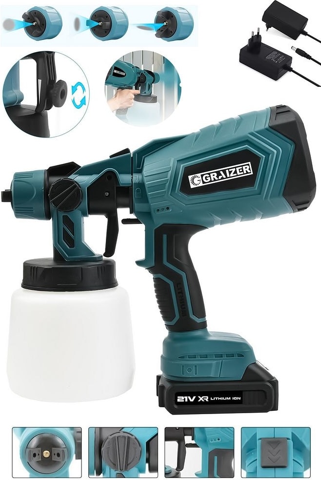 Powerforge 21V Çift Akülü 300 mm Vernik Sprey Boya Püskürtme Makinesi-Mavi