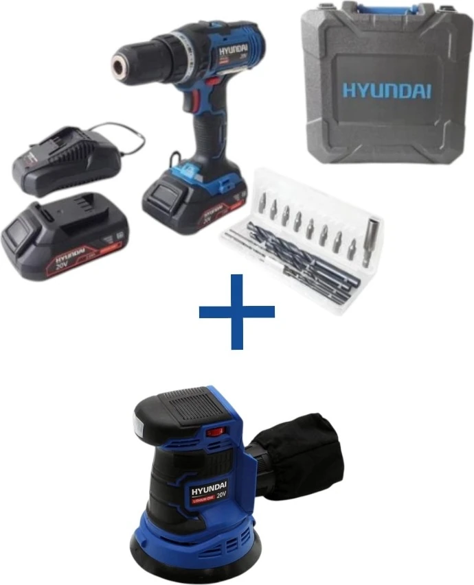 HSO202 Akülü Zımpara 20V (Aküsüz) + HPA202 20V Li-Ion Vidalama Çift Akülü Set