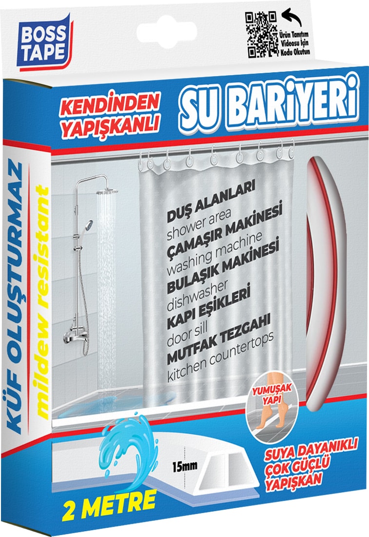OZKUVVET Duş Kapı Eşiği Mutfak Tezgahı Etrafı Su Kesici Bariyer Beyaz 2 Metre