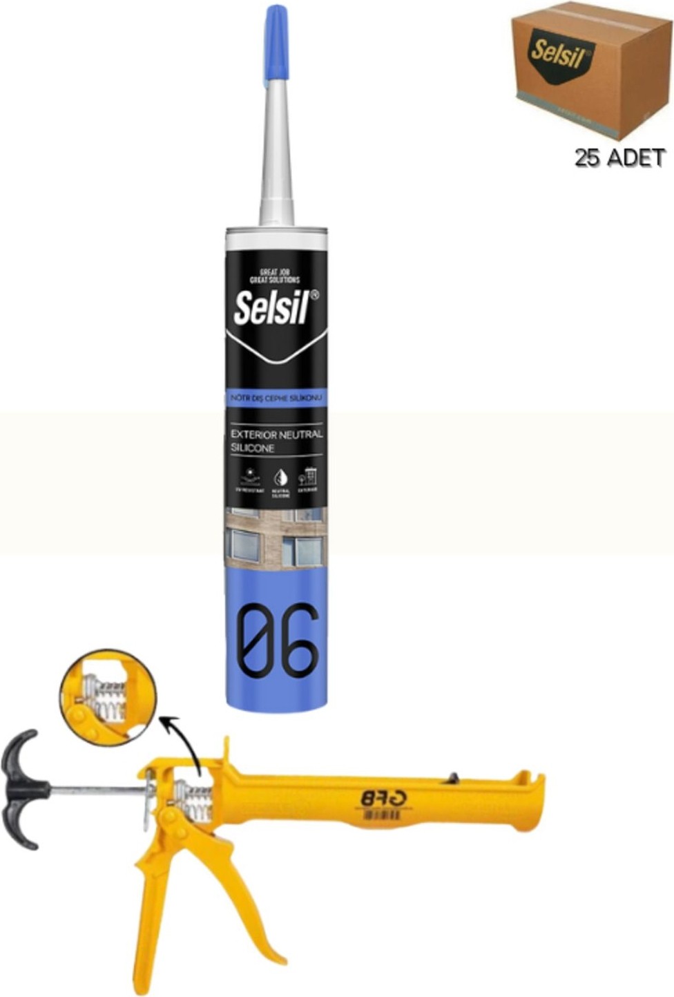 Nötr Cephe Silikonu 300 ml Şeffaf (25 Adet),alüminyum Tabanca