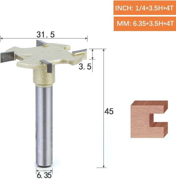 6.35X3.5 Arden T Tipi Planya Kesici 4 Diş 2 Diş Ağaç Işleme Freze Kesicisi Karbür 2-12MM Yan Yuvası Yönlendirici Bit Parke Mdf Için (Yurt Dışından)