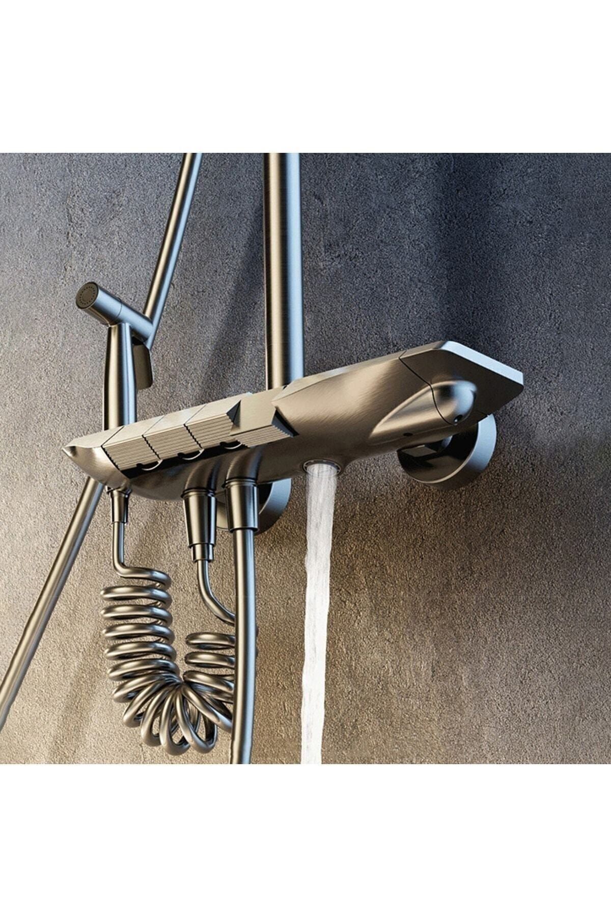 Gri Piyano Duş Seti Banyo Dekor Banyo Duş Seti Antrasit Duş Seti