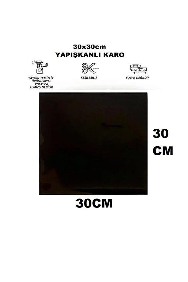 1m2 30x30 Cm (11 ADET) Kendinden Yapışkanlı Shıny Düz Siyah Parlak Duvar Ofis Mutfak Karosu Paneli