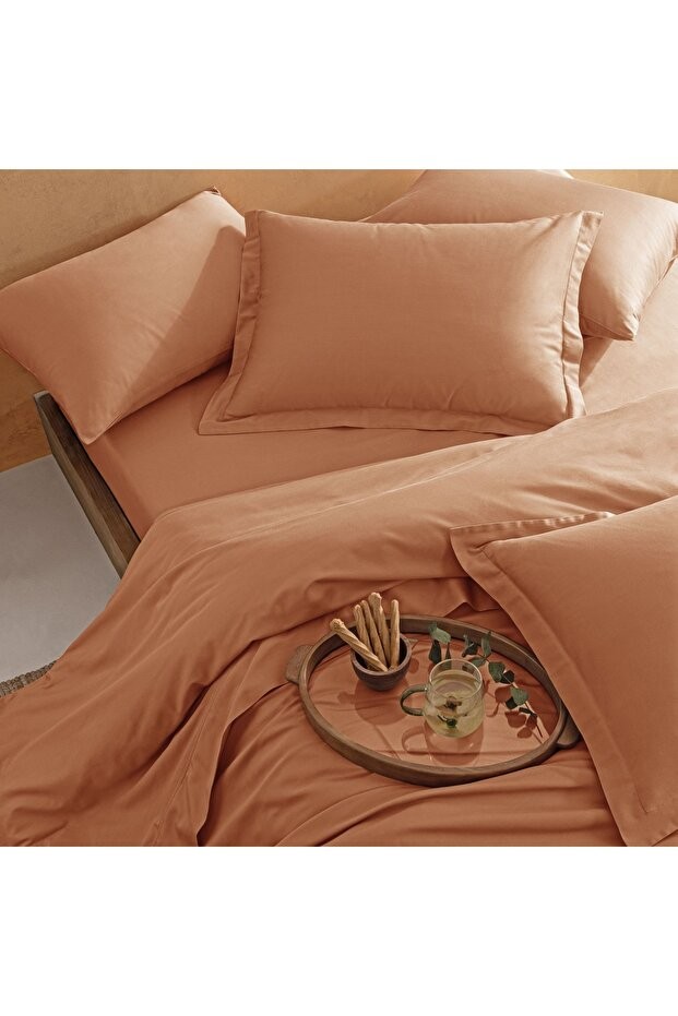 Mix&Match Pamuk Saten Çift Kişilik Saten Nevresim Kılıfı Turuncu