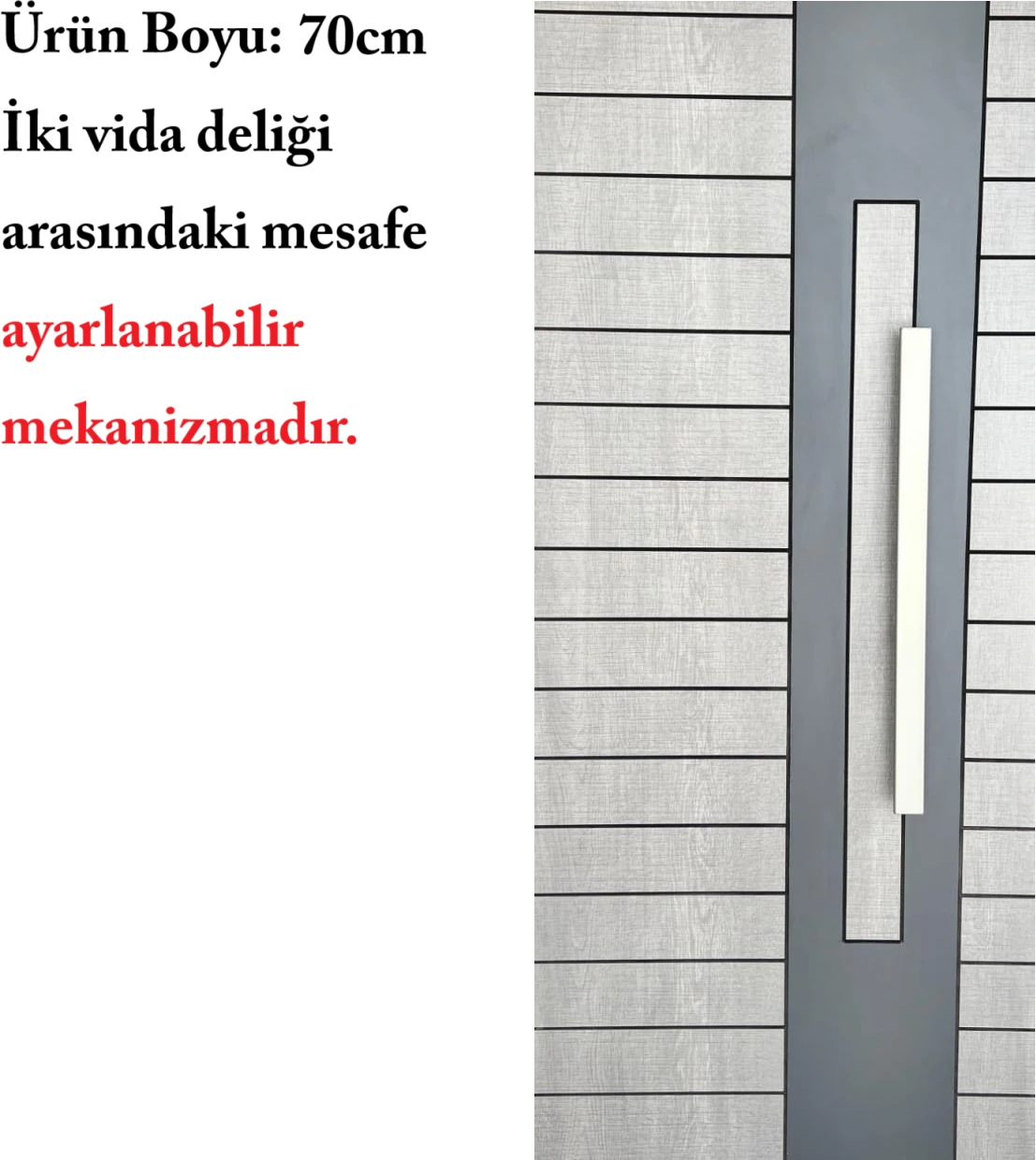 Çelik Kapı Çekme Kolu Tutma Kolu Dikdörtgen Model Renk Saten (Gümüş Gri) 70CM