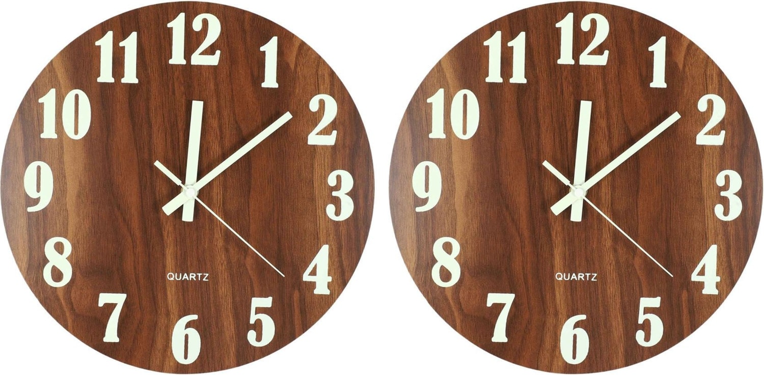 2x 12 Inç Gece Lambası Fonksiyonu Ahşap Duvar Saati Vintage Rustik Ülke Toskana Tarzı Mutfak Ofis Kumandalı Saatler (Yurt Dışından)