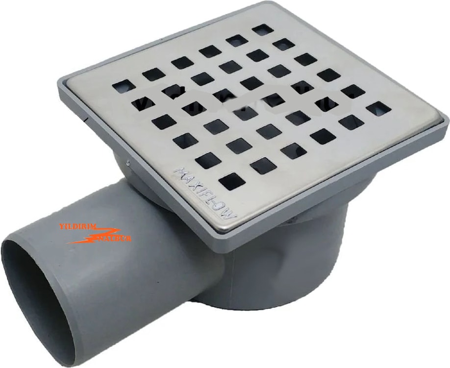 Yersifonu 15X15X50 Krom Paslanmaz Yandan Çıkış Klapalı Yer Sifonu Çekvalfli