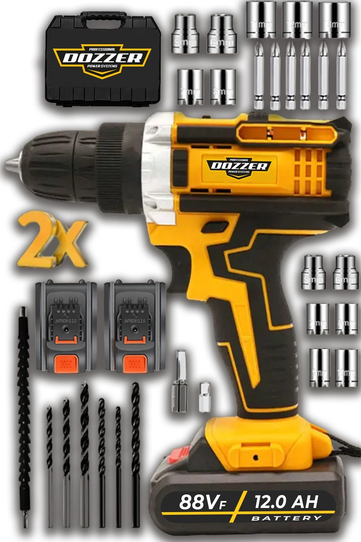 Alman 88 Vf 12 Ah Süper Seri Çift Çelik Şanzuman 2 Akülü Darbeli Akülü Vidalama Matkap Şarjlı Matkap