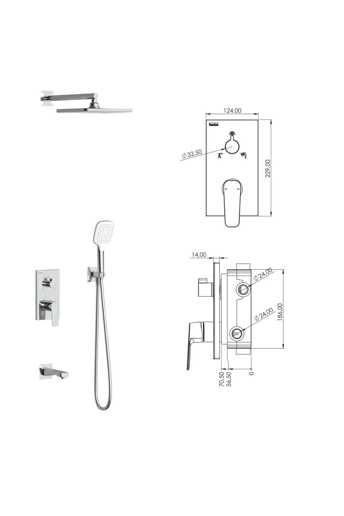 Teska Simena Siyah Üç Yönlü Ank. Duş Batarya Seti
