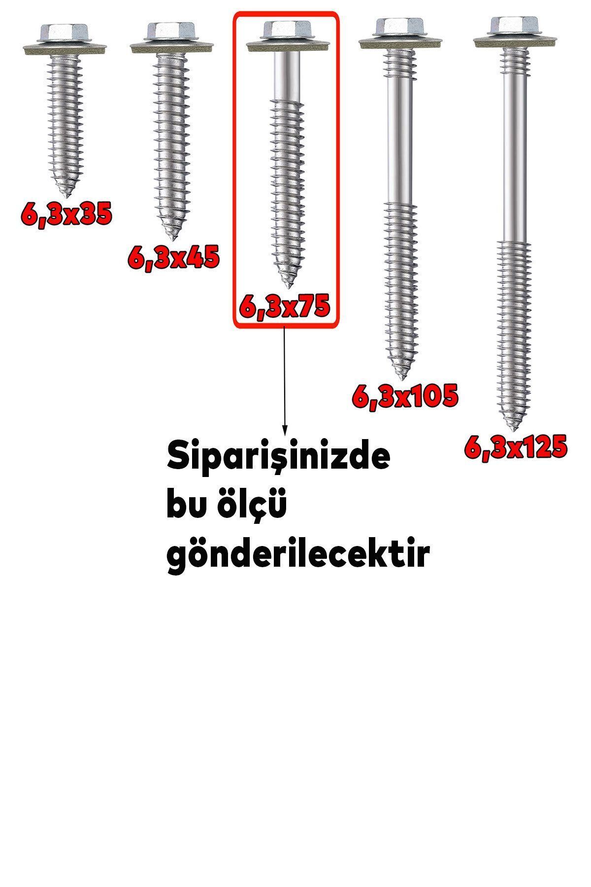 OZKUVVET Betofast Vidası 6.3x75 mm Paket 100 ADET Sivri Uçlu Çatı Panel Beton Ağaç Vidası