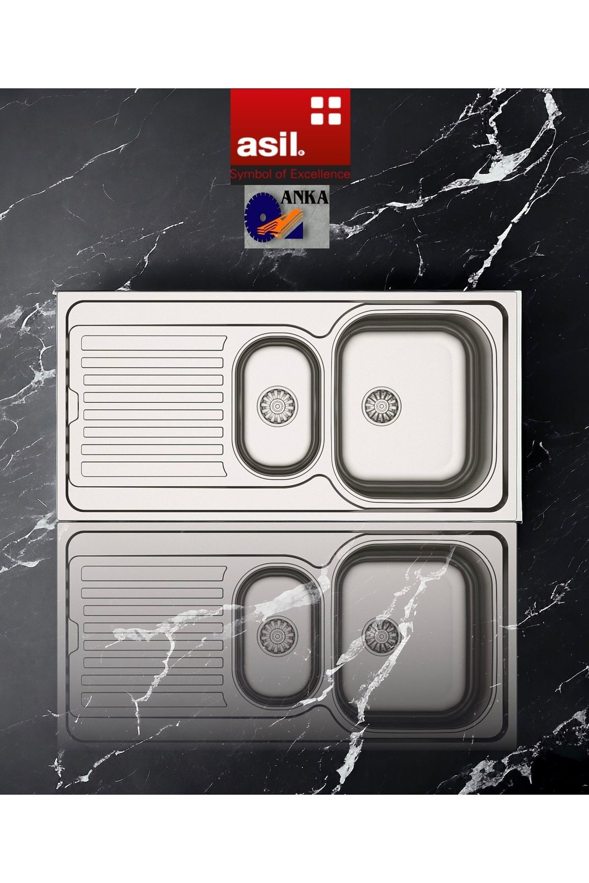 Krom Inset Series As 148 50×100 Sol Damalıklı Paslanmaz Çelik Mutfak Evyesi (SİFON DAHİL)